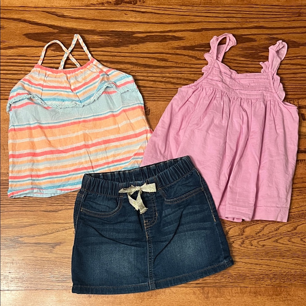 Colorful Kids Camisole and Denim Skirt Set